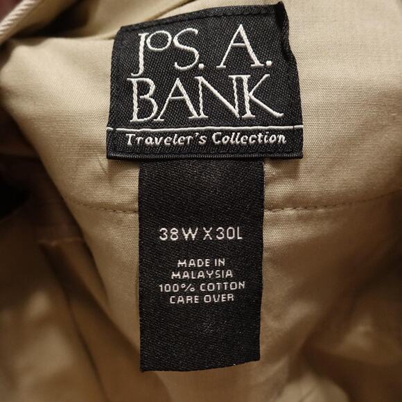 New! Jos. A. Bank Pants 38x30 Khaki Traveler Twill Tailored Fit Pleated Cuffed - Picture 9 of 10